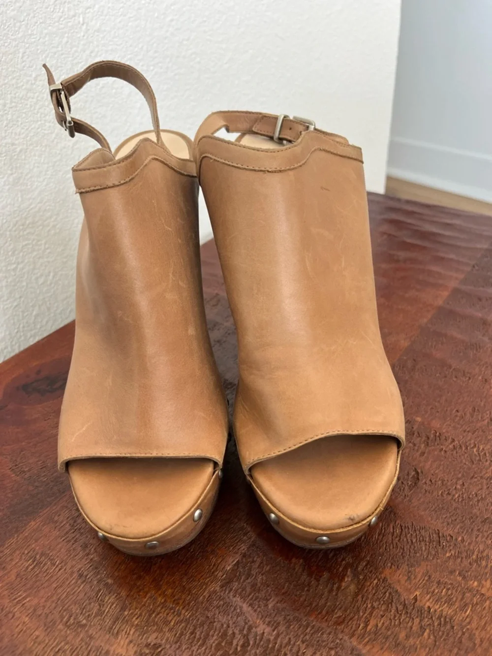 Jessica Simpson Daine leather studded platform block heel boho festival heel 8